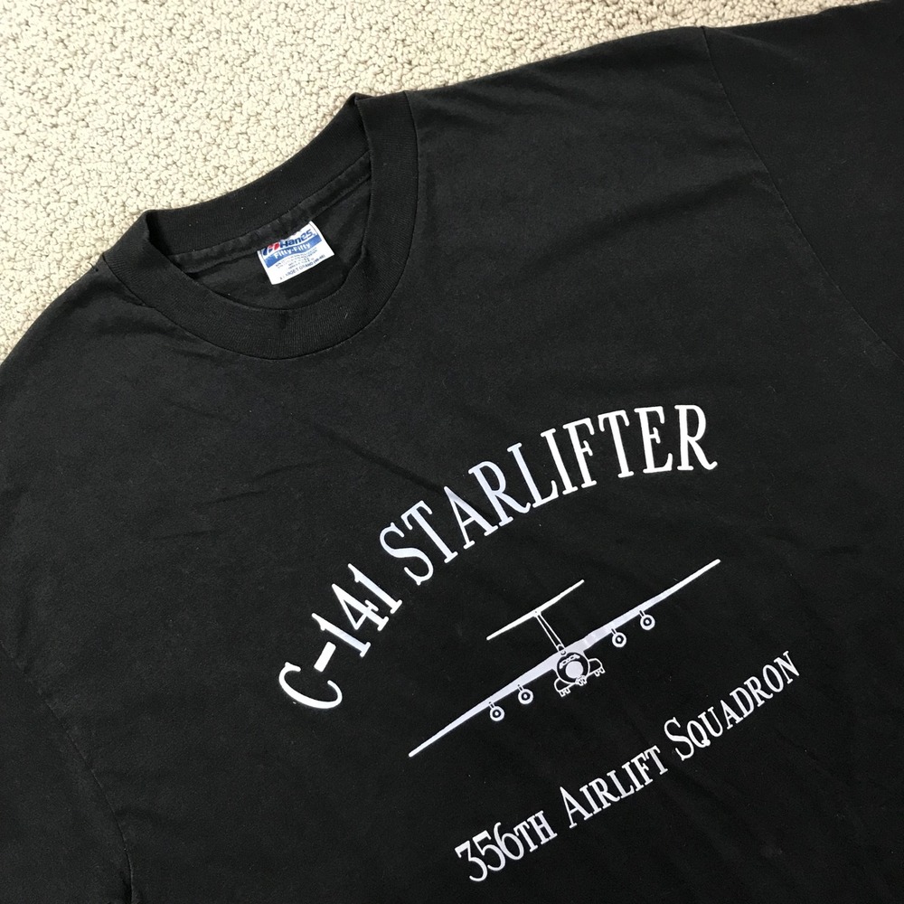 Vintage Hanes C-141 Starlifter 356th Airlift Squadron Black T-Shirt XL USA Made